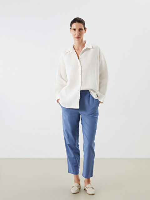 LCWAIKIKI Classic Beli Lastikli Keten Karışımlı Kadın Pantolon - S5QR01Z8-ZTF