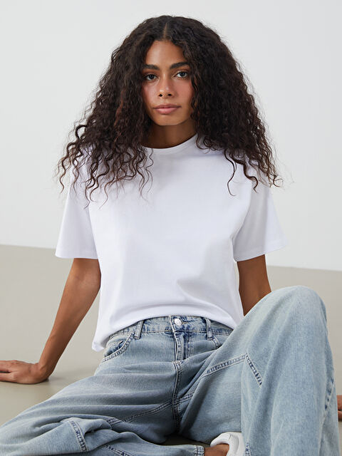 XSIDE Bisiklet Yaka Oversize Kadın Tişört - S5QR27Z8-Q6K