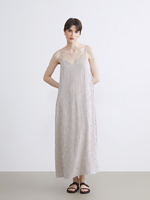 LCW Vision V Yaka Çizgili Askılı Elbise - S5QS22Z8-LEW