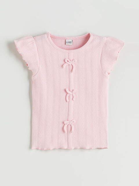 LCW Kids Bisiklet Yaka Fiyonk Detaylı Kız Çocuk Tişört - S5QS56Z4-FZP