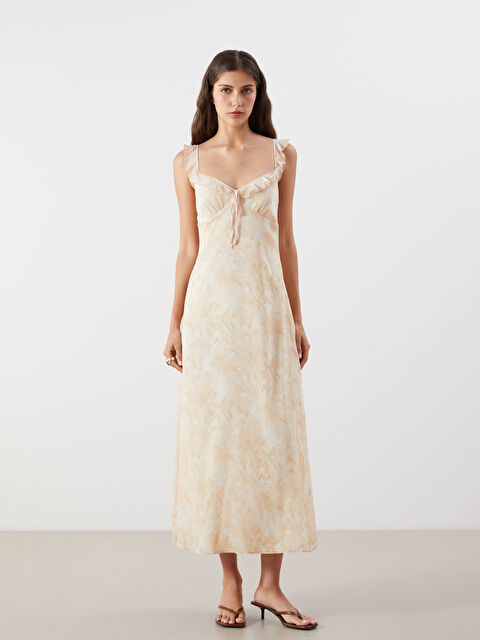 LCW Vision Çiçekli Askılı Fırfırlı Belden Oturtmalı Elbise - S5QS60Z8-F9C