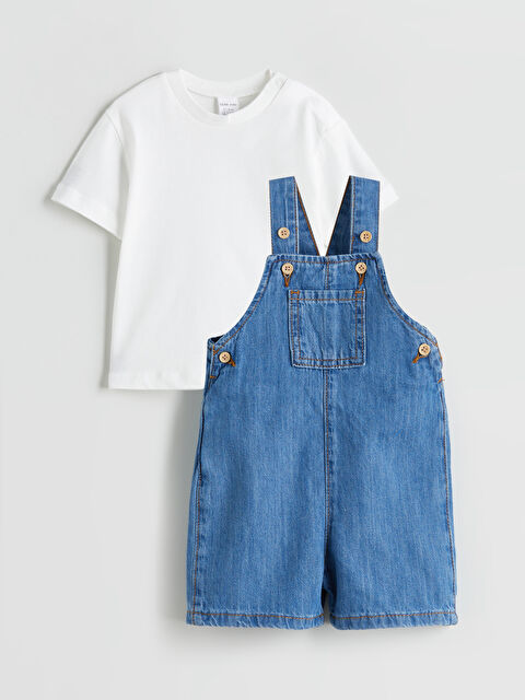LCW baby Basic Erkek Bebek Tişört ve Jean Salopet 2'li - S5QT13Z1-GYM