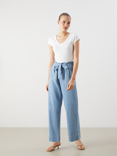 LCW Jeans Beli Lastikli Straight Fit Kadın Jean Pantolon - S5QT17Z8-311