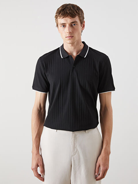 LCW Vision Polo Yaka Çizgili Erkek Dokulu Tişört - S5QT30Z8-CVL