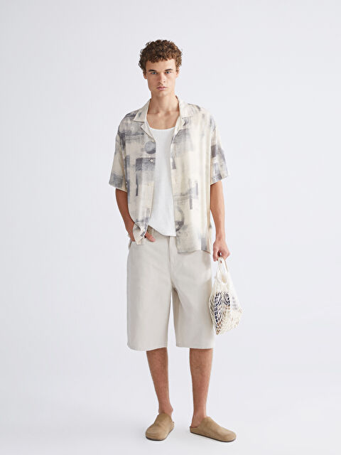 XSIDE Regular Fit Resort Yaka Kısa Kollu Desenli Viskon Erkek Gömlek - S5QT34Z8-LQN