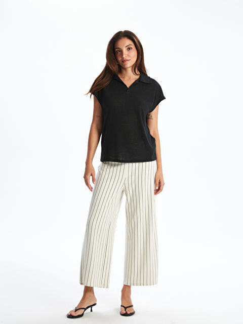 LCWAIKIKI Classic Beli Lastikli Çizgili Kadın Kapri - S5QT47Z8-LFC