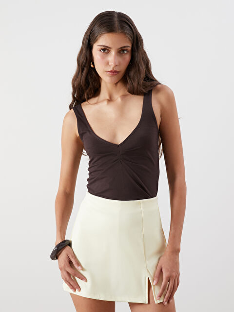 LCW Vision V Yaka Büzgülü Kadın Atlet - S5QT49Z8-HMK