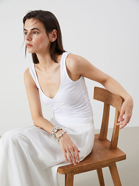 LCW Vision V Yaka Büzgülü Kadın Atlet - S5QT49Z8-Q6K