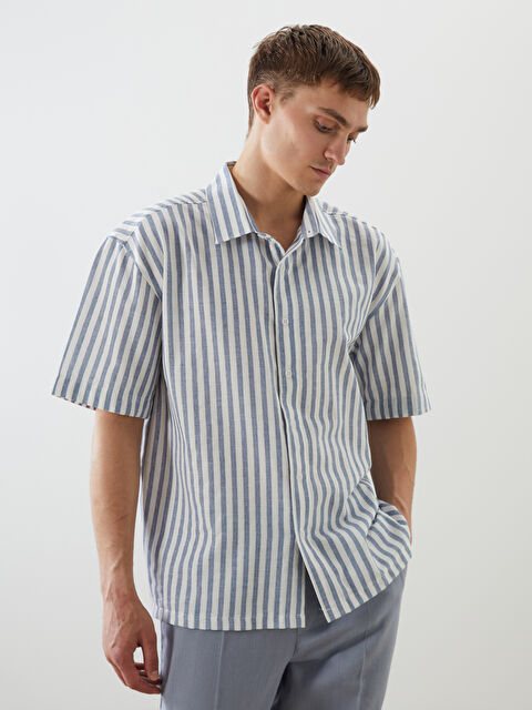 LCW Vision Regular Fit Kısa Kollu Çizgili Armürlü Erkek Gömlek - S5QT59Z8-S0S