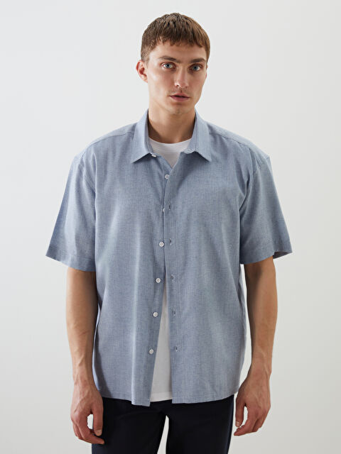 LCW Vision Regular Fit Kısa Kollu Armürlü Erkek Gömlek - S5QT60Z8-S0S