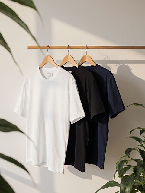 LCWAIKIKI Classic Bisiklet Yaka Kısa Kollu Erkek Tişört 3'lü Paket - S5QT87Z8-Q6K