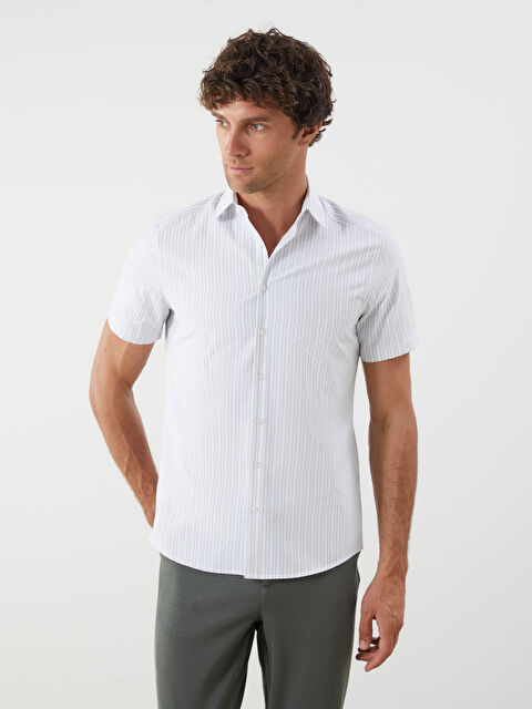 LCW BUSINESS Slim Fit Kısa Kollu Çizgili Erkek Gömlek - S5QT93Z8-LFY