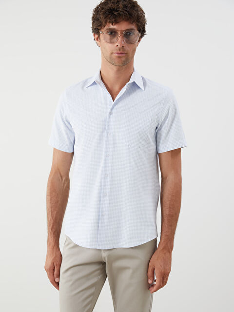 LCW BUSINESS Regular Fit Kısa Kollu Ekose Armürlü Erkek Gömlek - S5QT95Z8-LLC