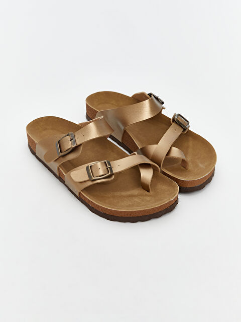 LCW STEPS Çift Bantlı Deri Görünümlü Kadın Sandalet - S5QU12Z8-GHW