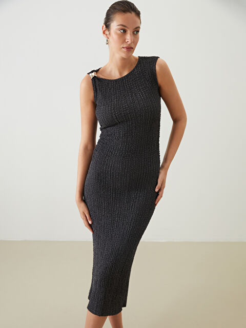 LCWAIKIKI Classic Bisiklet Yaka Büzgülü Bodycon Elbise - S5QV11Z8-E93