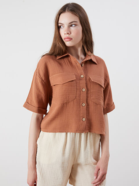 XSIDE Crop Keten Görünümlü Kadın Gömlek - S5QV18Z8-CTX