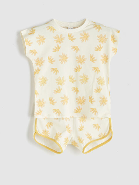 LCW baby Çiçekli Kız Bebek Tişört ve Şort 2'li - S5QV33Z1-LQH