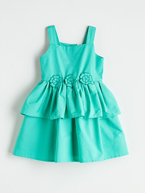 LCW Kids Kare Yaka Çiçekli Katkat Poplin Kız Çocuk Elbise - S5QV77Z1-GMF