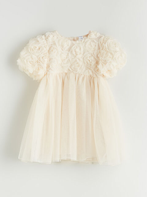 LCW Kids Bisiklet Yaka Çiçek Aplikeli Kız Çocuk Elbise - S5QY98Z1-FRC