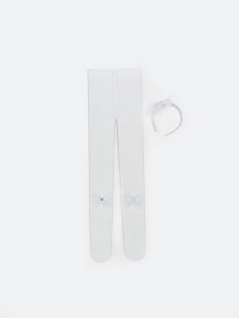 LCW Kids Fiyonk Detaylı Kız Çocuk Külotlu Çorap ve Taç - S5R031Z4-JYX