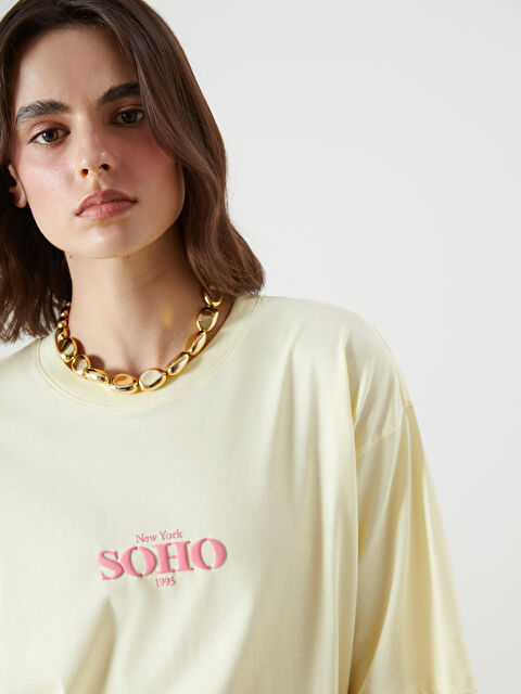 LCW Vision T-shirt Oversize Imprimé à Col Rond pour Femmes