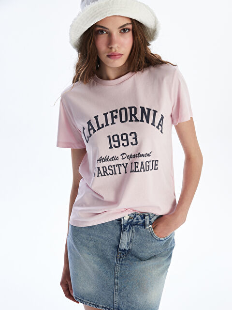 XSIDE Bisiklet Yaka California Baskılı Kadın Tişört - S5R062Z8-Z1C