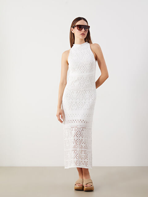 LCW Comfort Bisiklet Yaka Ajurlu Triko Elbise - S5R125Z8-FEW