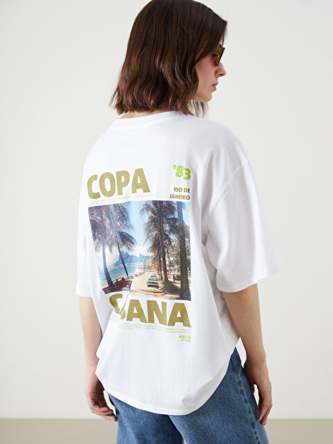 LCW Vision Bisiklet Yaka Baskılı Oversize Kadın Tişört - S5R138Z8-Q6K