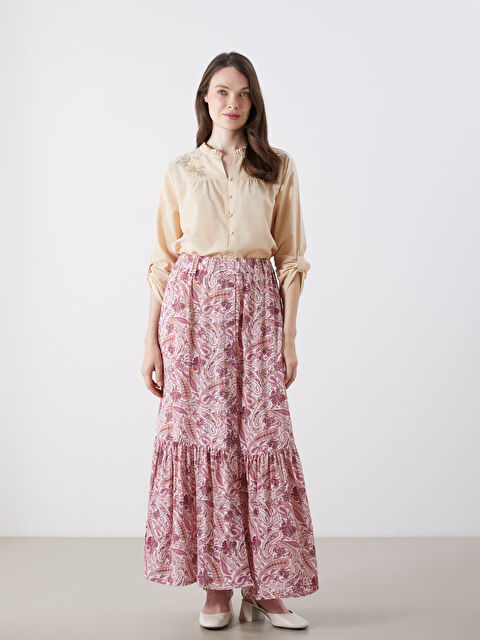 LCW Grace Beli Lastikli Desenli Pileli Etek - S5R177Z8-LT4