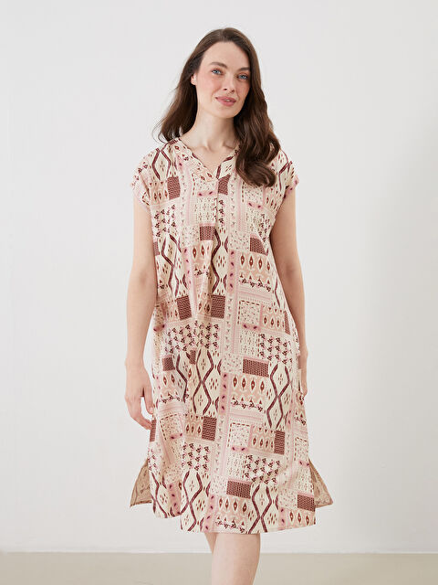 LCW Grace Etnik Desenli A Kesim Keten Karışımlı Mini Elbise - S5R178Z8-LRA