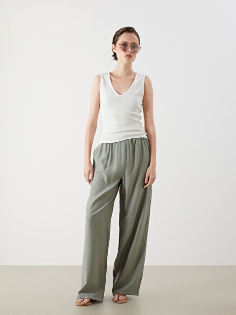 LCW Vision Beli Lastikli Dokulu Kadın Pantolon - S5R181Z8-LVB