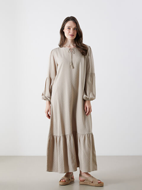 LCW Grace Bağlamalı Yaka Desenli A Kesim Elbise - S5R189Z8-CR8