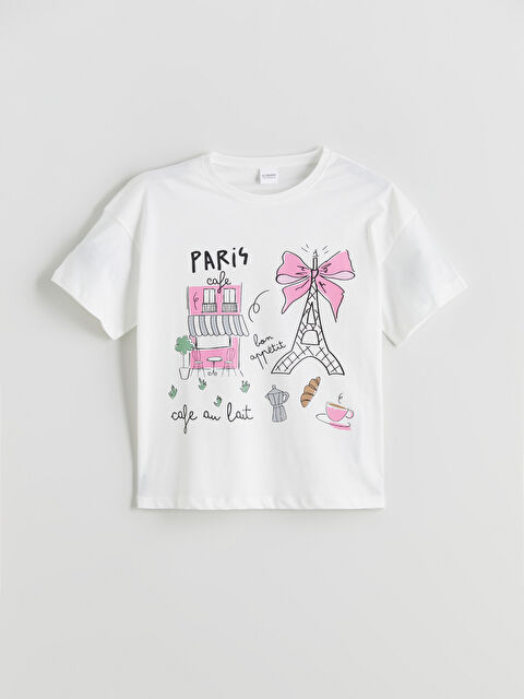 LCW Kids Bisiklet Yaka Paris Baskılı Kız Çocuk Pijama Üst