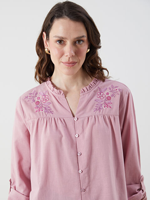 LCW Grace Kaçık Yaka Çiçek Nakışlı Kadın Gömlek - S5R227Z8-CVR