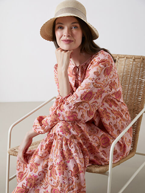 LCW Grace Bağlamalı Yaka Desenli A Kesim Elbise - S5R253Z8-LT4