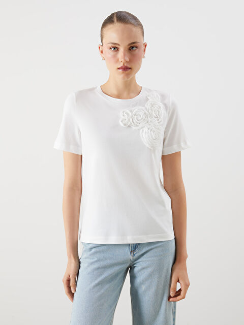 LCW Vision Crew Neck Rose Embellished Women's T-Shirt - S5R257Z8-R9J