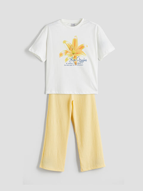 LCW Kids Bisiklet Yaka Los Angeles Baskılı Kız Çocuk Tişört ve Pantolon - S5R259Z4-R9J