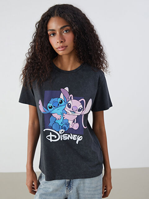 XSIDE Bisiklet Yaka Lilo & Stitch Lisanslı Kadın Tişört - S5R264Z8-VDL