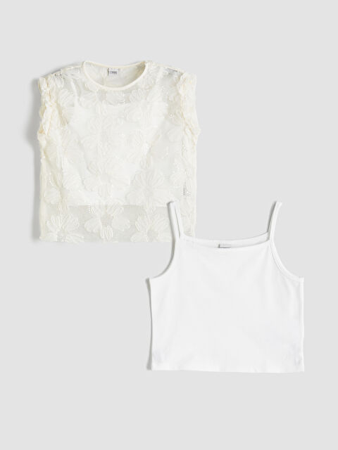 LCW Kids Bisiklet Yaka Kız Çocuk Bluz ve Atlet - S5R267Z4-R9J