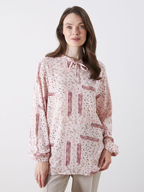 LCW Grace Bağlamalı Yaka Desenli Bluz - S5R273Z8-LT4