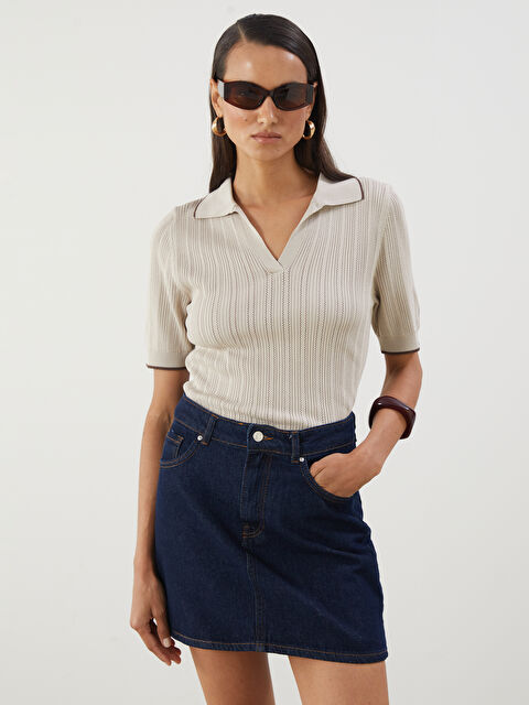 LCWAIKIKI Classic Polo Yaka Kadın Triko Kazak - S5R293Z8-CR8