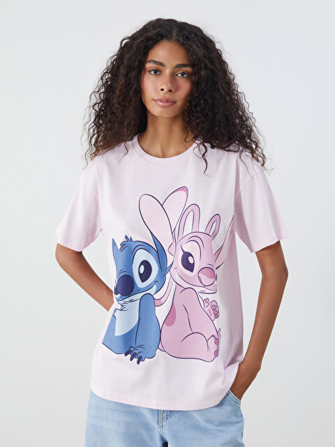 XSIDE Bisiklet Yaka Lilo & Stitch Lisanslı Kadın Tişört - S5R497Z8-QWM
