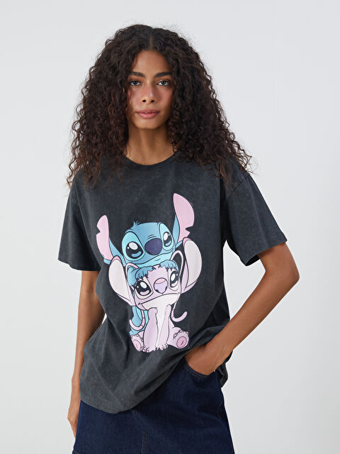 XSIDE Bisiklet Yaka Lilo & Stitch Baskılı Kadın Tişört - S5R557Z8-VDL