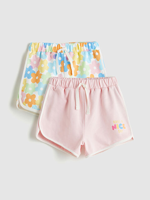 LCW Kids Beli Lastikli Çiçekli Kız Çocuk Şort 2'li - S5R625Z1-QX9