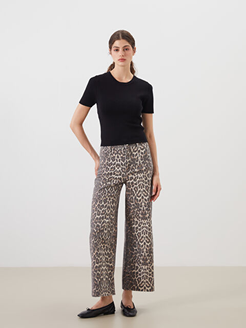 LCW Modest Wideleg Leopar Desenli Kadın Jean Pantolon - S5R707Z8-LQY