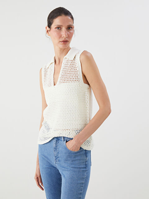 LCWAIKIKI Classic Polo Yaka Ajurlu Kadın Triko Atlet - S5R719Z8-R9J