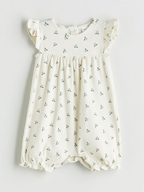 LCW baby Bisiklet Yaka Kısa Kollu Çiçekli Kız Bebek Tulum - S5R723Z1-LRA