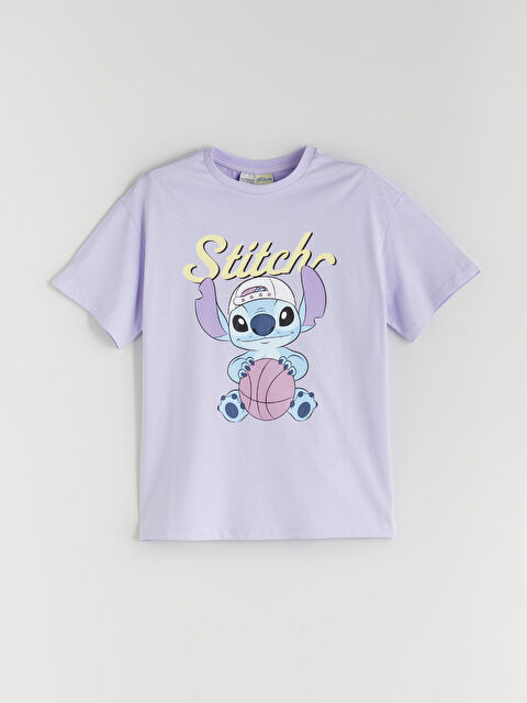 LCW Kids Bisiklet Yaka Stitch Baskılı Kız Çocuk Tişört - S5R733Z4-VZE