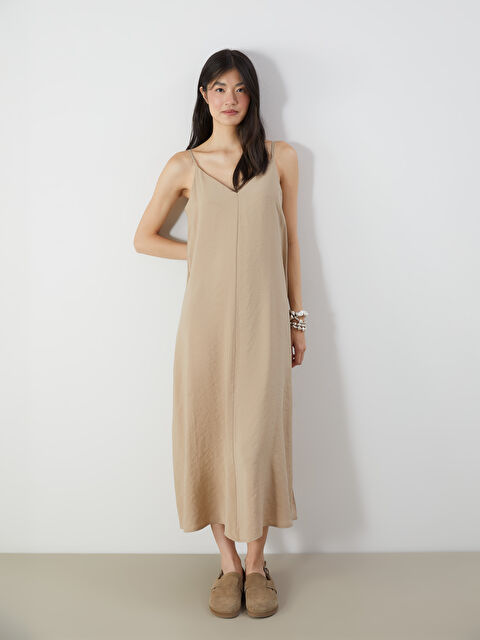 XSIDE V Yaka Modal Karışımlı Askılı Elbise - S5R796Z8-CR8
