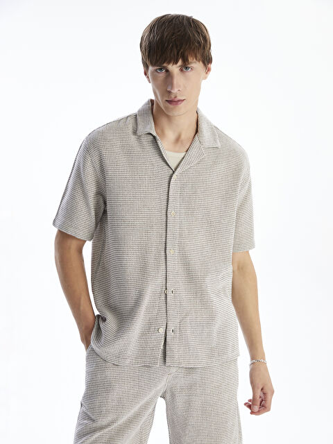 XSIDE Rahat Kalıp Resort Yaka Kısa Kollu Gabardin Erkek Gömlek - S5R870Z8-J0V